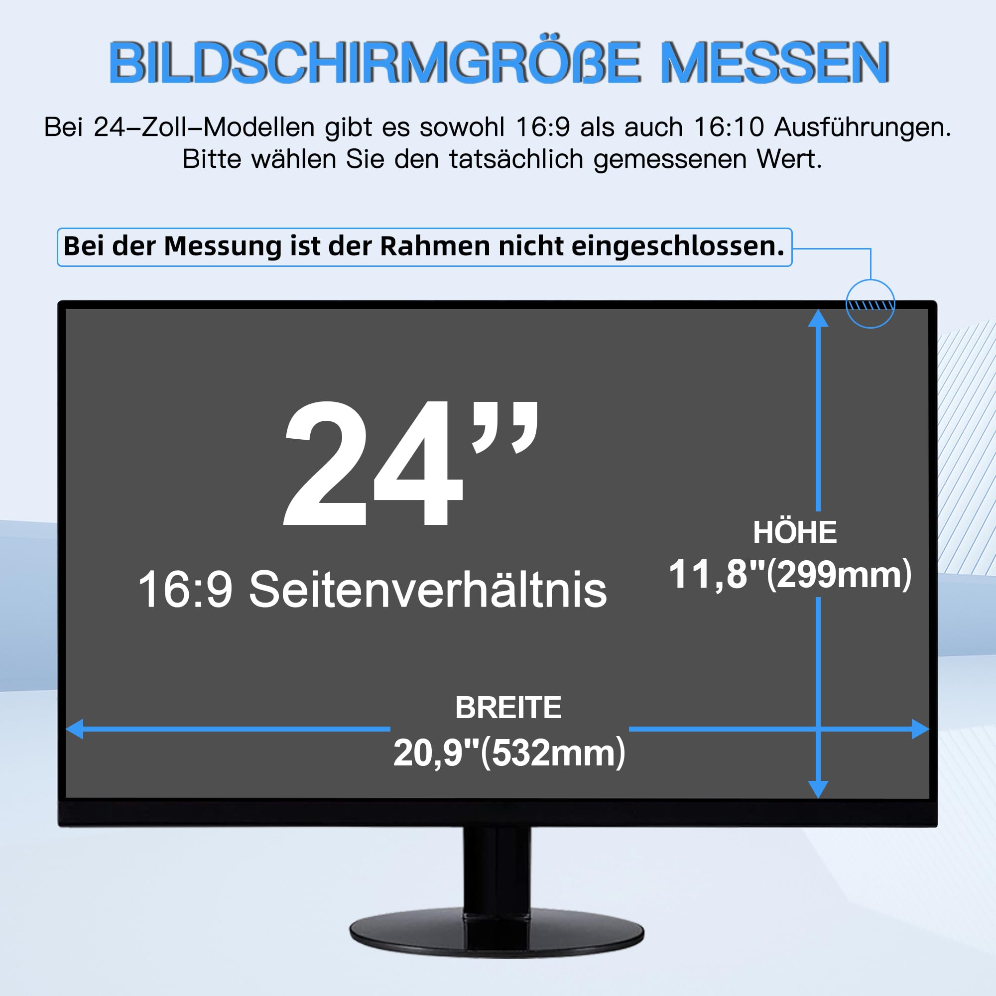 ZOEGAA Blickschutzfolie 24 zoll 16:9 für Monitor, Anti-Blaulicht 24" Sichtschutzfolie Bildschirm, Blendschutz Sichtschutz Monitor, Abnehmbar Computer Privacy Screen für HP Lenovo Dell Samsung Asus