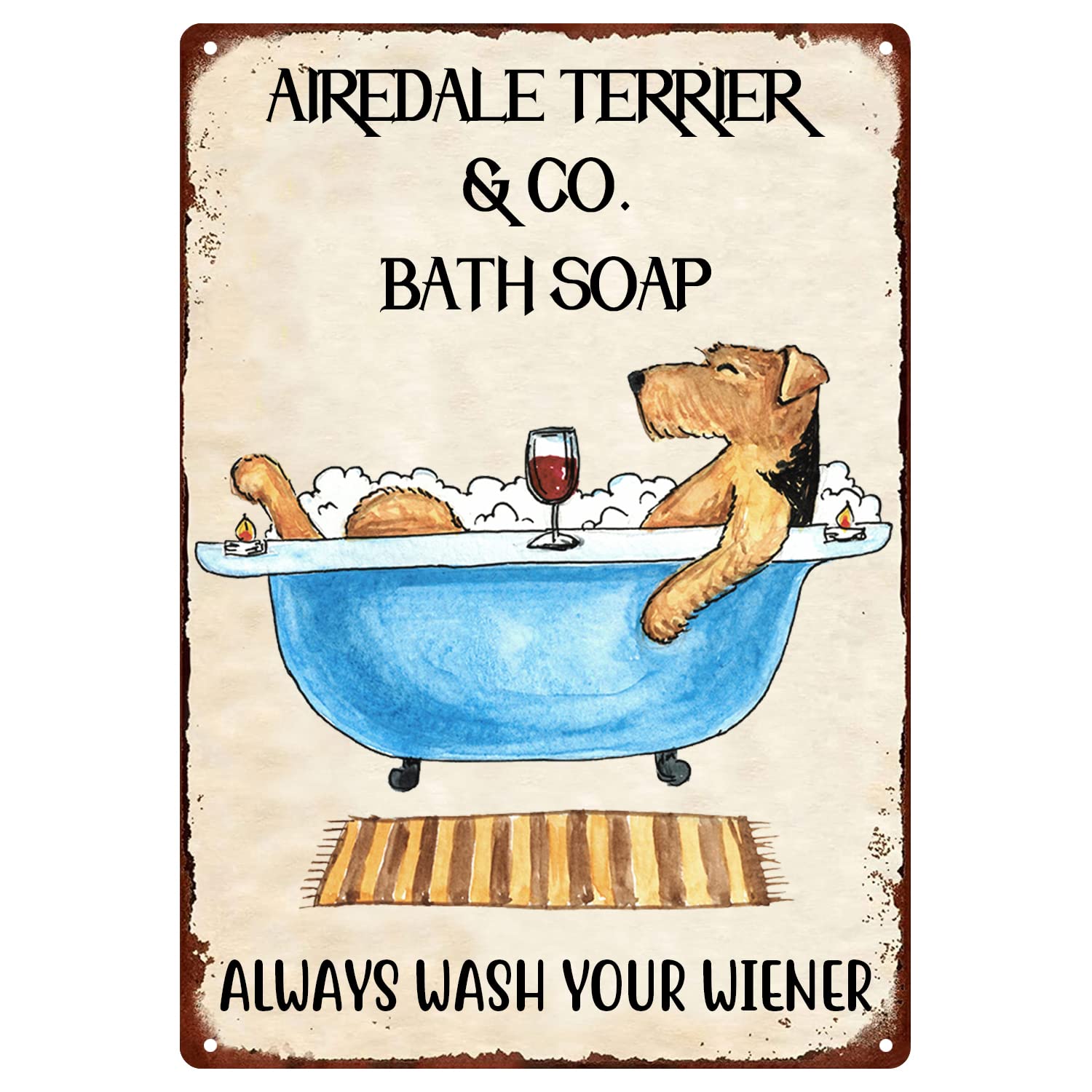 Christmas Metal Tin Sign Airedale Terrier Bath Soap Always Wash Your Wiener for Restroom Bar Pub Club Cafe Home 8x12 in Wall Art Wall Decor