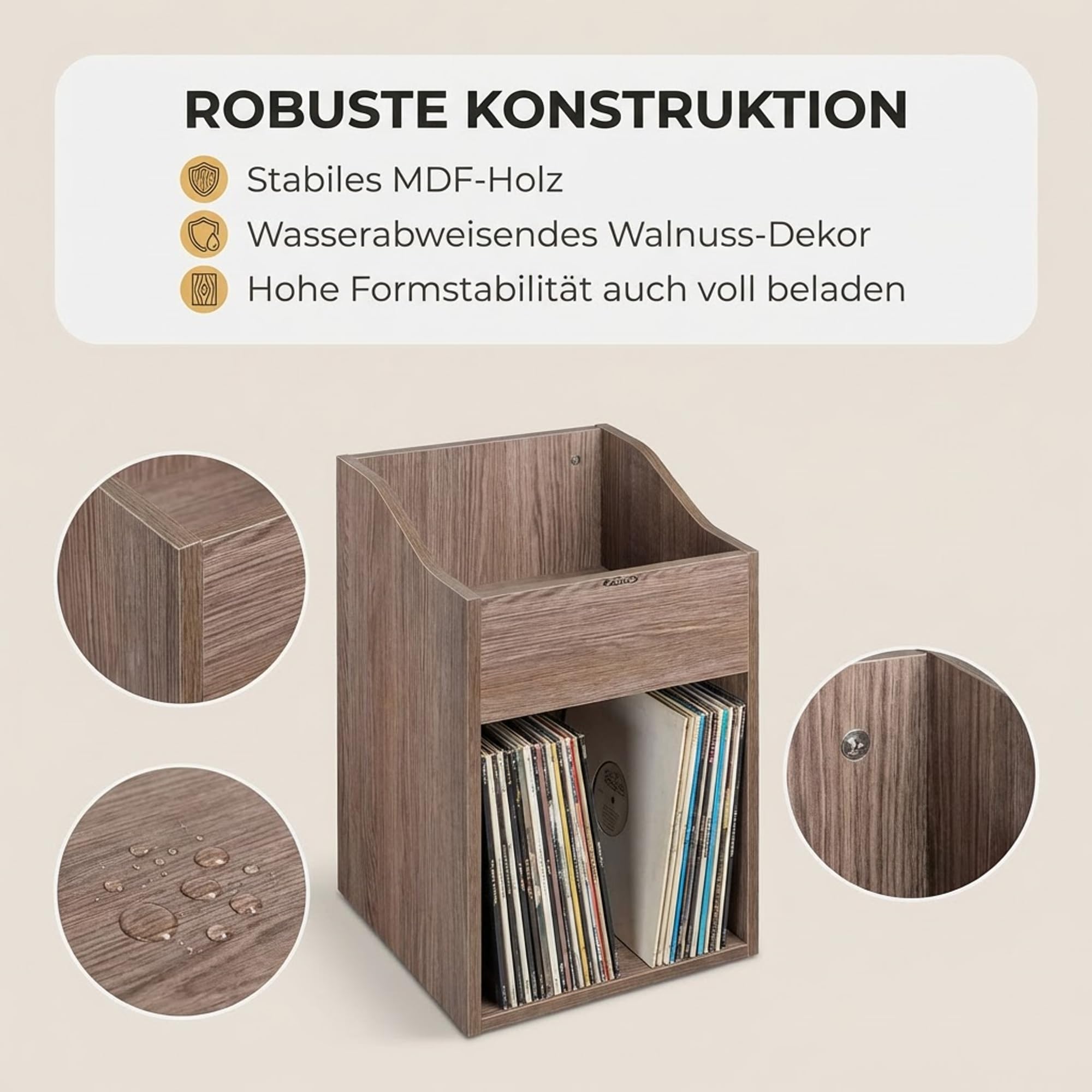 Zomo VS-Box 100/2 Vinyl Aufbewahrungsbox - 360 x 335 x 560 mm - Walnuss - MDF Holz - Regal für Schallplatten 200 bis 240 LPs