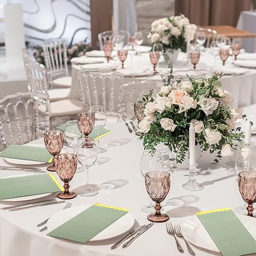 Miniatura 6 de Panelee 100 servilletas de papel verde salvia con borde festoneado dorado y bordes festoneados, toallas de mano desechables verdes para boda,
