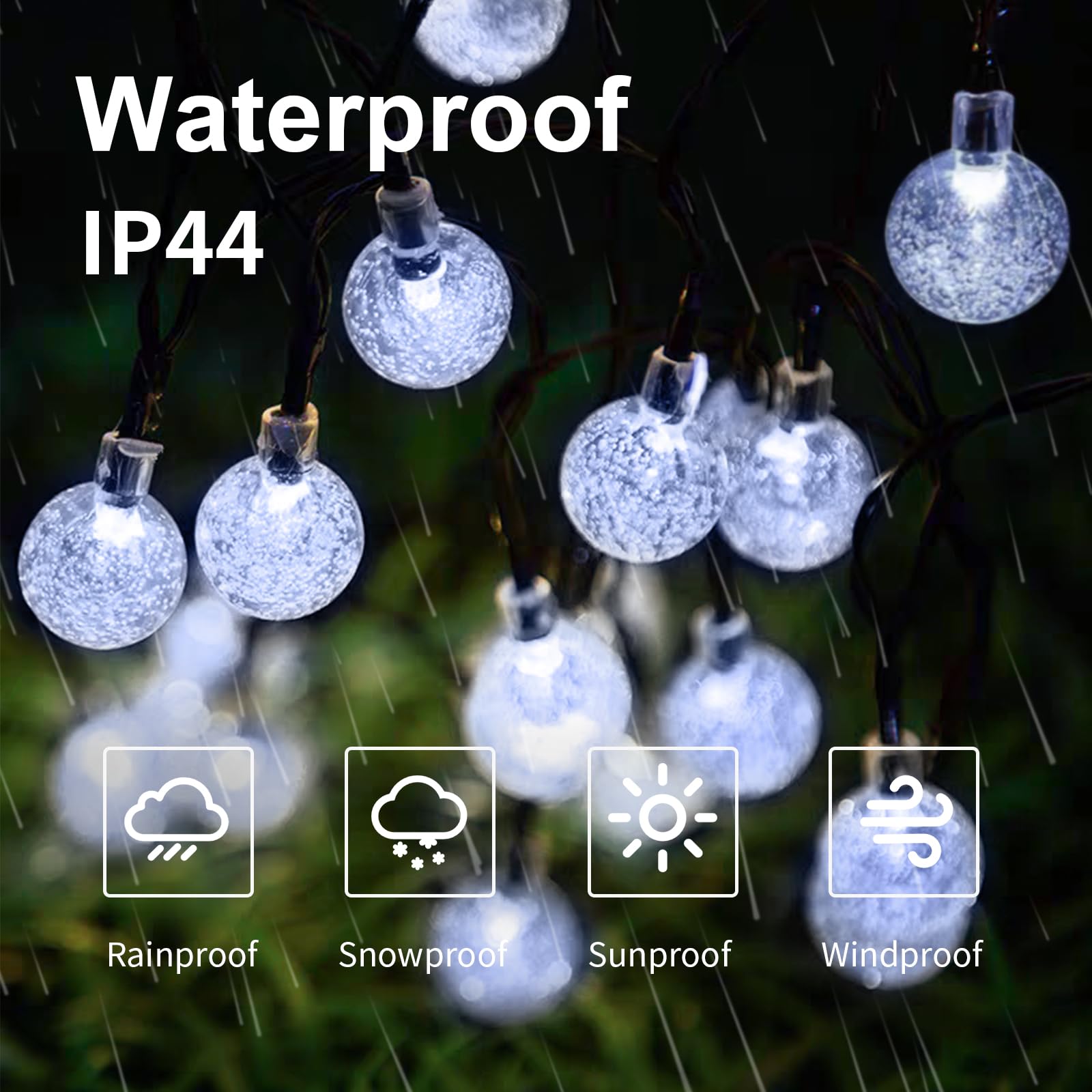 LQWELL® Catena di luci solari per esterni, giardino, luce a energia solare, sfere di cristallo, 40 LED, 10 m, IP44, 8 modalità, per esterni, giardino, terrazza (10M 40LED Bianco)