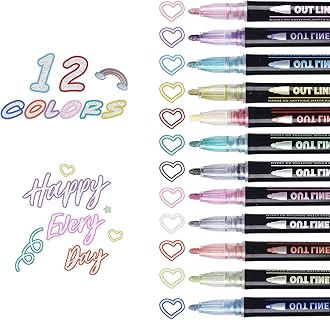 12 Colors Shimmer Outline Markers, Self-Outline Metallic Pen Art Supplies for Teen Girl Birthday Gifts