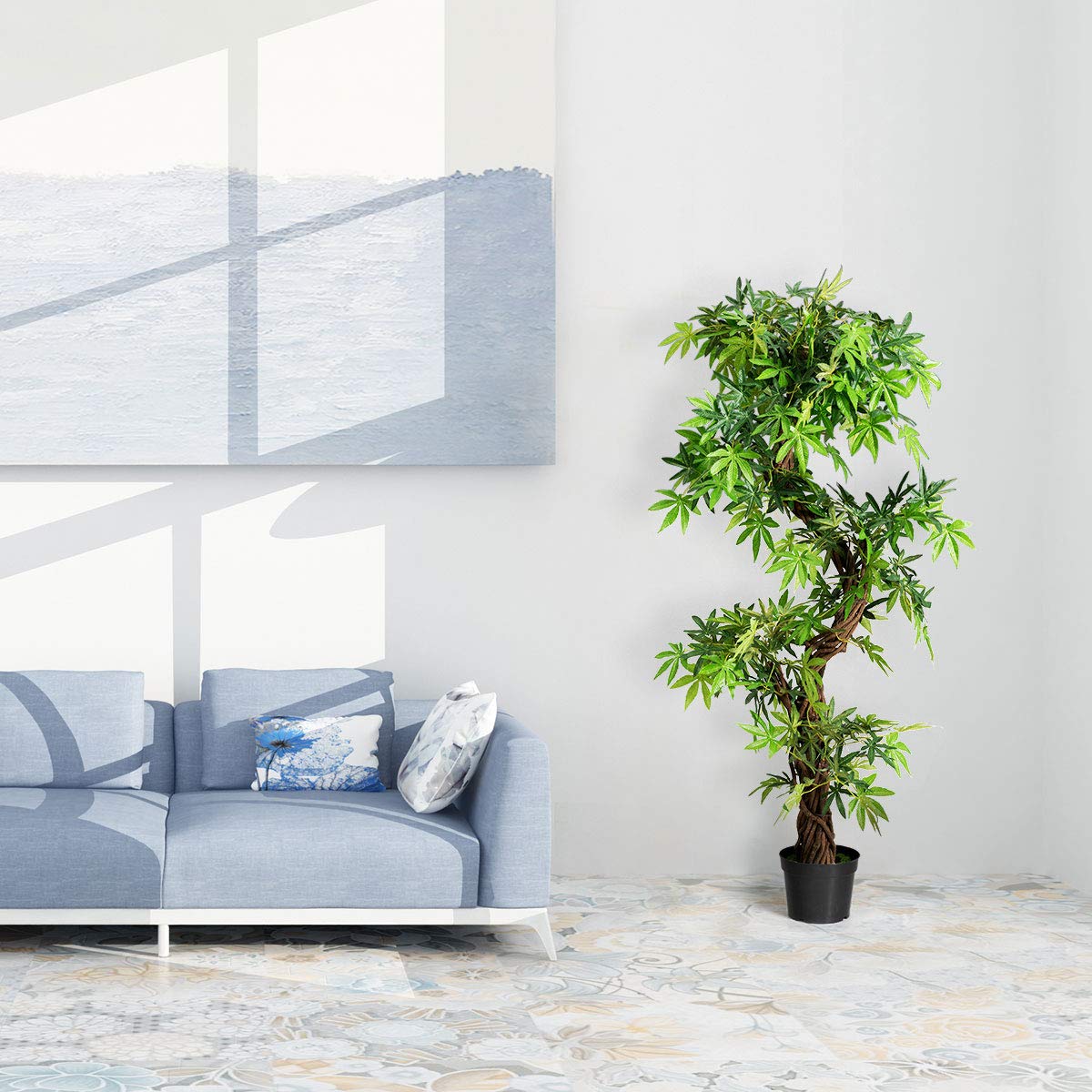 GOPLUS Arbre Artificielle en Pot Hauteur 160CM, Art Floral Faux Bonsaï Décoration en Plastique, Simulation Décorations Paysager à Intérieur ou Extérieur
