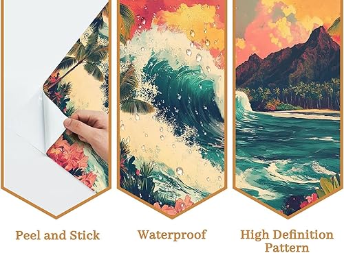 Miniatura 3 de Hawaii - Mural de pared retro exótico exótico tropical con olas de playa, paisaje, vintage, despegar y pegar, autoadhesivo, extraíble, adhesivo de