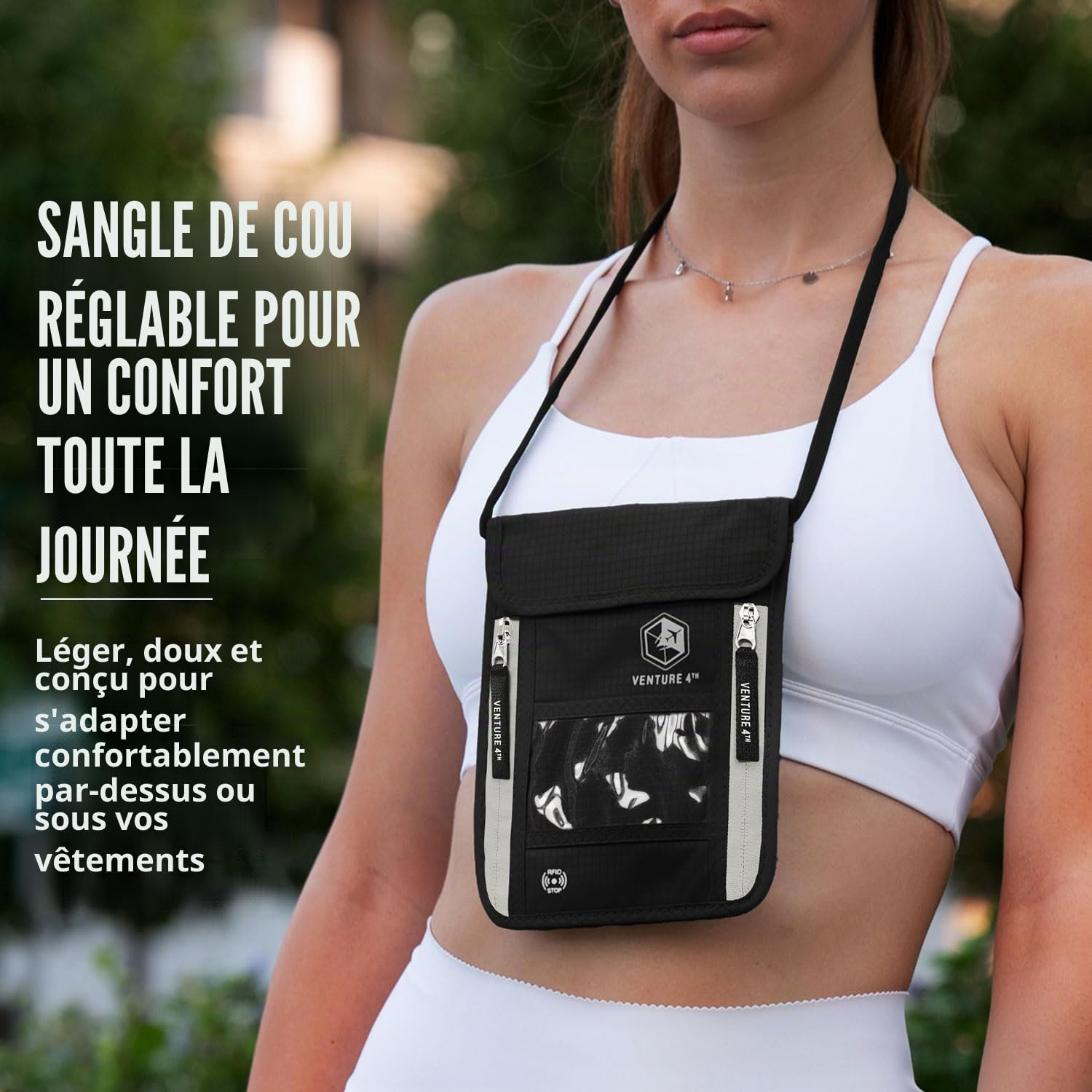Pochette Tour de Cou Voyage Ceinture et Protection RFID (Black)