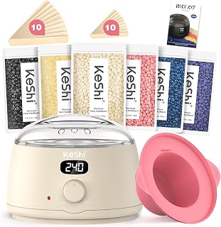 KeShi Waxing Kit for Women and Men, Digital Wax Warmer with 6 Bags Hard Wax Beads, at-Home Hair Removal Wax Kit for Full Body, Face, Eyebrow, Bikini, Legs, Brazilian & Sensitive Skin(Silky Cream)