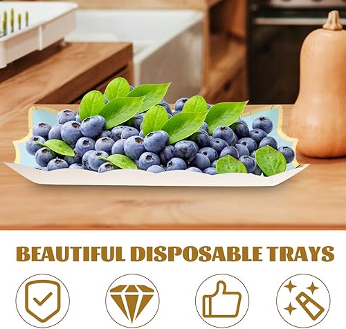 Miniatura 5 de Luxshiny 4 bandejas desechables de cartón rectangulares elegantes para fiestas para frutas, postres y aperitivos, diseño resistente seguro para