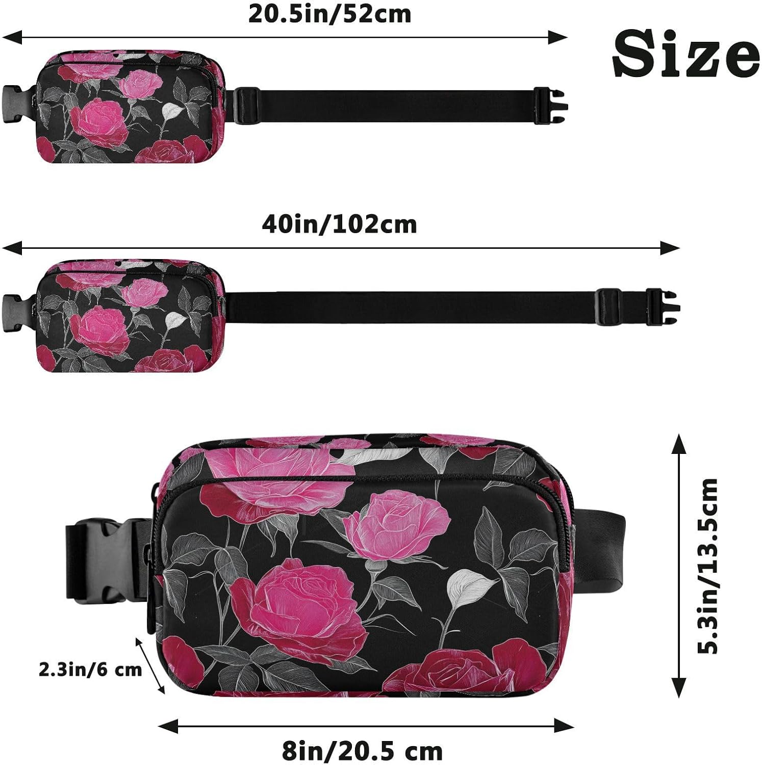 Pink Red Romantic Vintage Roses Fashion Fanny Pack Waist Bag for Women Men Small Bum Bag Belt with Adjustable Strap for Travel Gym Work