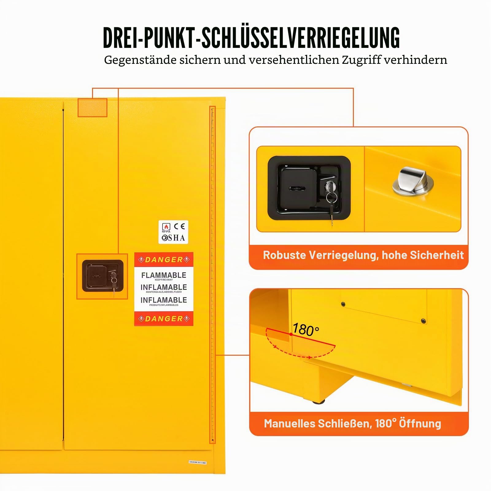 VEVOR Sicherheitsschrank für brennbare Flüssigkeiten, 34 Gallonen, Lagerschrank für brennbare Flüssigkeiten aus Kaltgewalztem Stahl, 1095 x 460 x 1273 mm, Schrank mit einem verstellbaren Regal