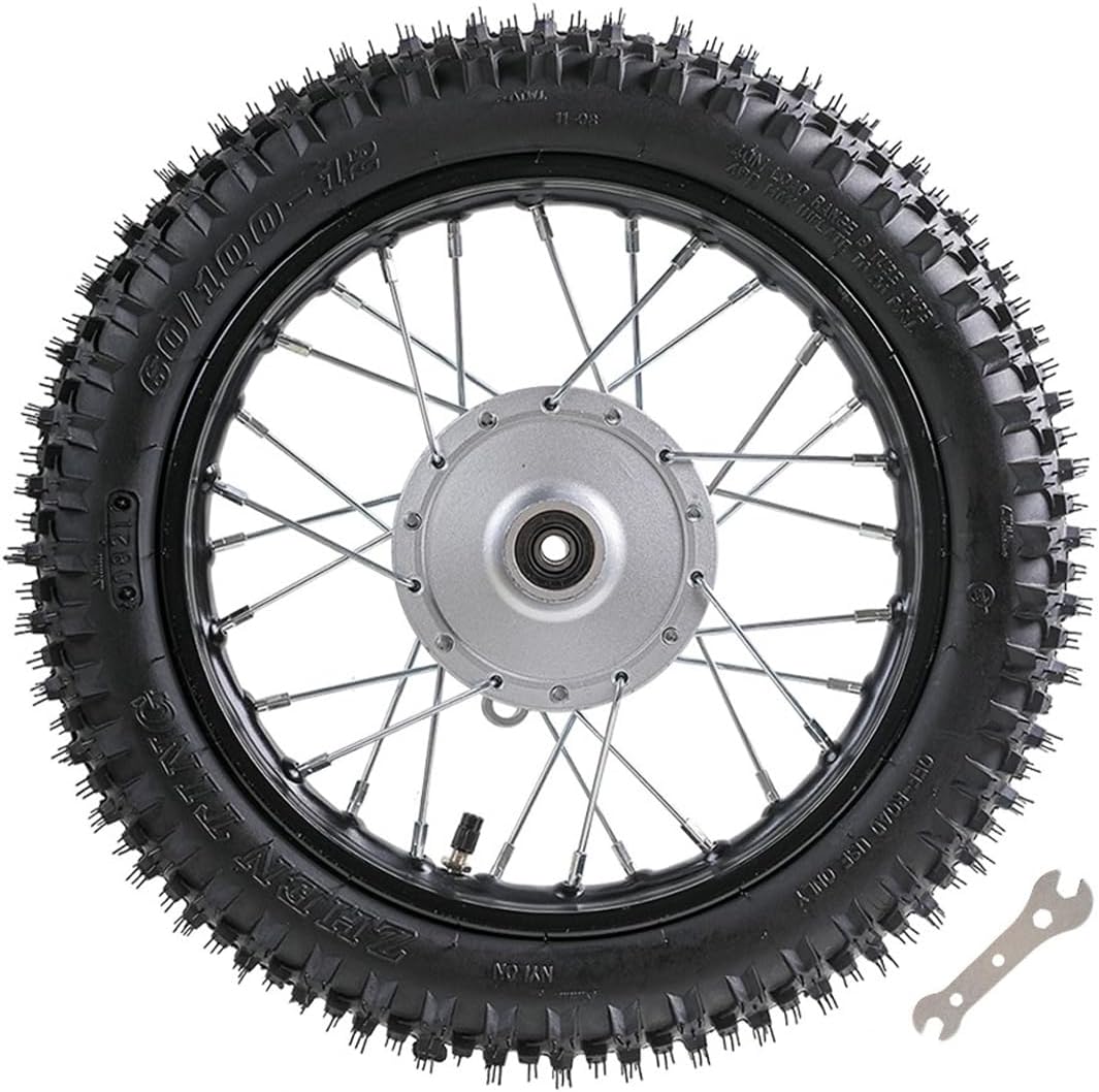 60/100-12 Front & 80/100-10 Rear Drum Brake Wheel Set Dirt Bike Tire Rim Assembly 12mm Bearing 4PR Off Road for CRF50 XR50 Apollo SSR TaoTao Pit Bike Motorcycle Scooter