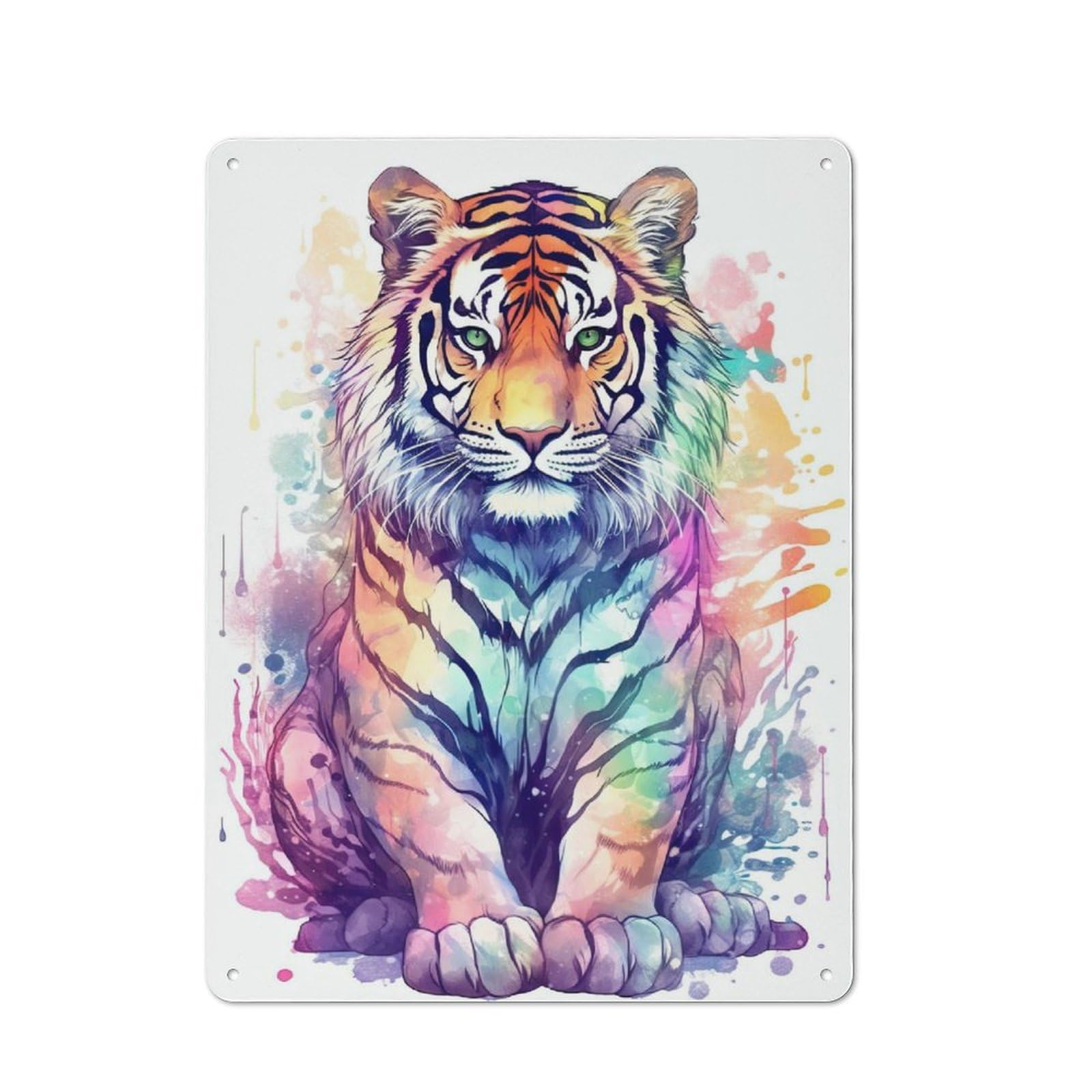Junmoney Watercolor Tiger Painting Cottage Style Metal Wall Decor 40X30cm, Farmhouse Metal Sign For Kitchen, Cottage, Porch Or Garden Room