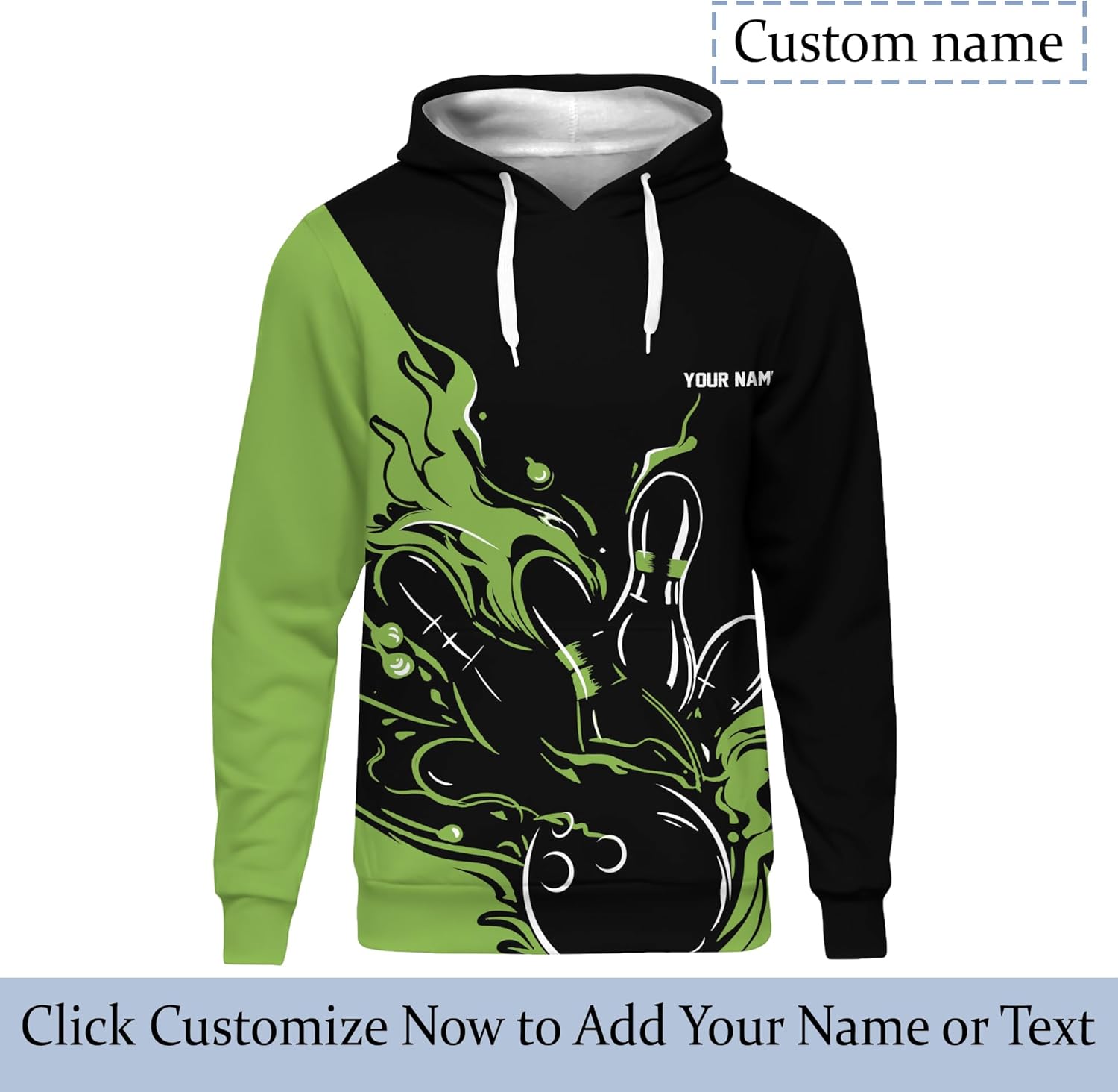 Unisex Bowling Hoody Personalized Unique Green Bowling Ball Long Sleeve Shirt For Birthday Printing Bowling Team Outfit