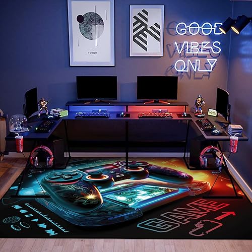 Miniatura 4 de Alfombra de área de juegos, alfombra de juegos 3D, tapete controlador de gamepad para niños y niñas, dormitorio, sala de juegos, alfombras