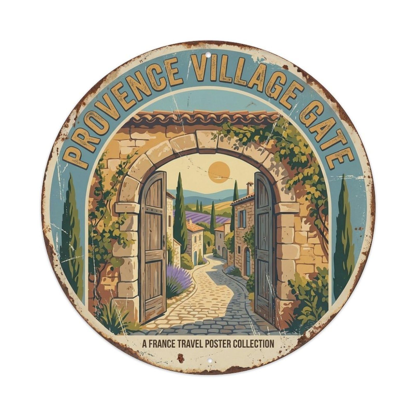 Provence France Village Gate Country Travel Metal Tin Sign