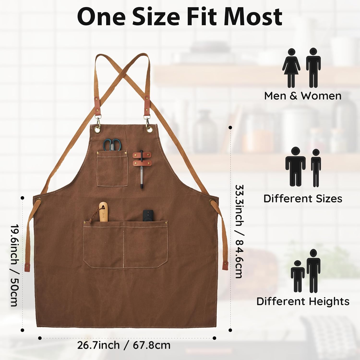 Canvas Aprons, Kitchen Chef Aprons, Work Aprons for Men Women, Adjustable Strap Aprons with 3 Pockets - Image 5