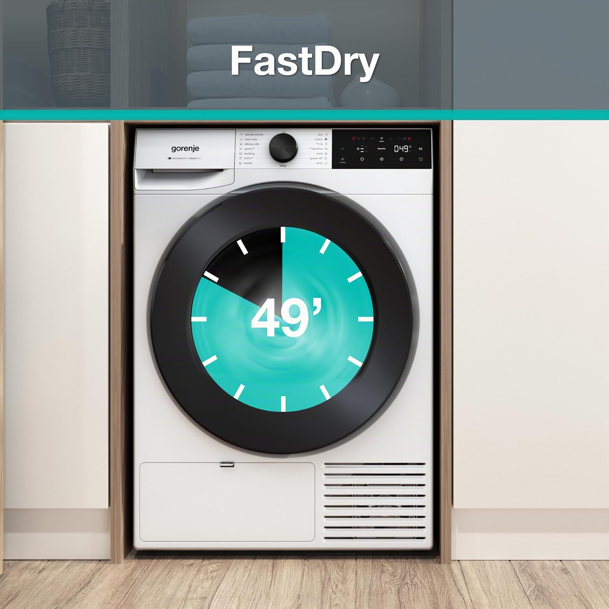 Gorenje D5G48D Trockner/Kondensation mit Wärmepumpe /8kg /15 Programme/ConnectLife/Made in EU/FastDry/TwinAir/Feuchtesensor/NatureDry/Anti-Allergie/Knitterschutz/EasyClean-Filter/EEK: D