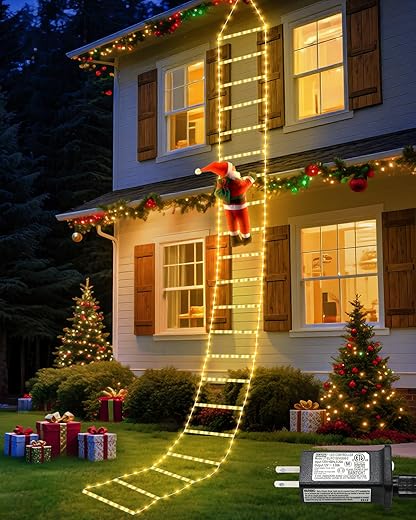 10ft Christmas Decorative Ladder Lights with Santa Claus