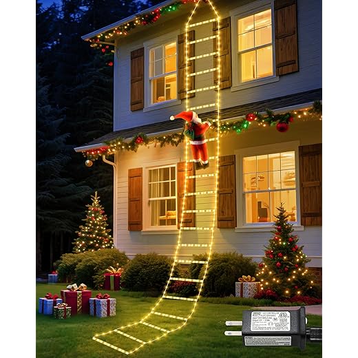 Nielfoi 338 LED Christmas Lights Indoor Outdoor Decorations 10FT Christmas Decorative Ladder Lights with Santa Claus, 8 Modes Waterproof Xmas Tree Light for Garden Window Home Wall Decor, Warm White