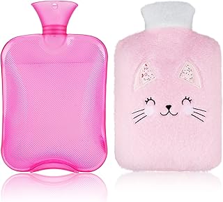 WIOR Hot Water Bottle with Cover, 2L Rubber Hot Water Bag for Hot and Cold Compress, Hand Feet Warmer Neck and Shoulder Pa...