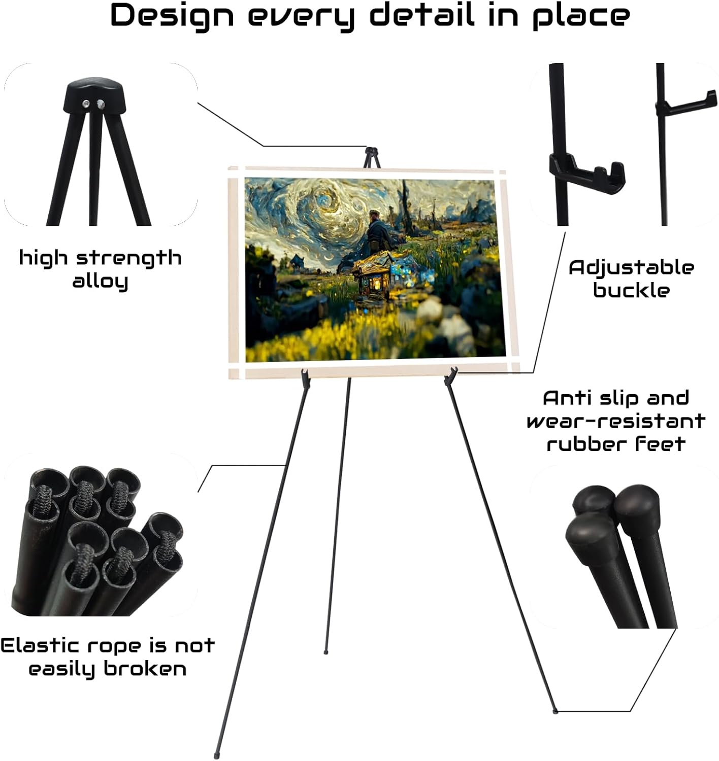 2 Pack 63" Black Easel Stand for Display Wedding Sign & Poster,Adjustable Easels for Display Poster Board Stand,Collapsable Portable Metal Painting Easel Tripod for Floor(Black 2PC)