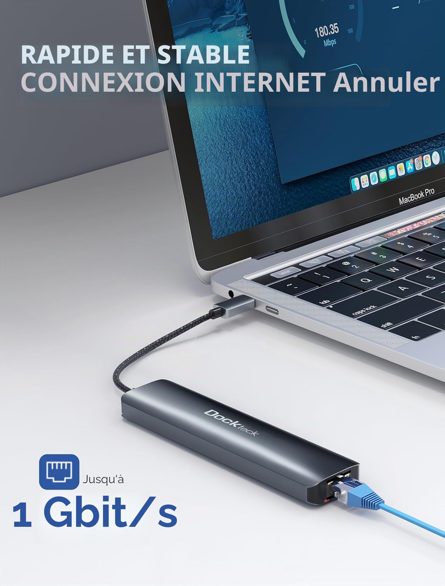 Dockteck Hub USB C Ethernet HDMI 4K 60Hz, Adaptateur USB C 7-en-1 avec Ethernet HDMI, LAN RJ45, 100W PD, 2 USB-3.0, SD/microSD, pour MacBook Pro/Air, iPad Pro/Air/, Surface Pro 9, XPS 13, HP, Lenovo