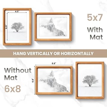 Dreamland 6x8 Picture Frame, USA-Sourced Cherry Wood Photo Frames with HD Tempered Glass, 6 x 8 Wooden Frame Matted to 5 x 7, 6x8 Frames Handcrafted Rounded Corner for Tabletop or Wall Display