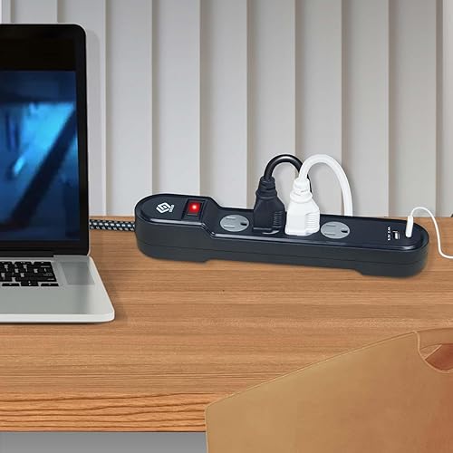 Miniatura 6 de Regleta protectora de sobretensiones, 4 tomas, dos puertos USB 2.4A (1A+1C), cable de extensión de 6 pies, 500 julios, 15A1800W, montaje en pared,