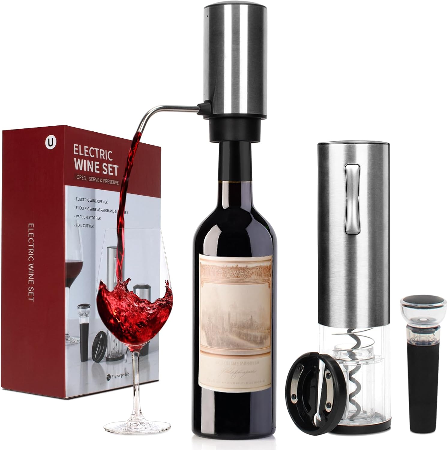 Tire-bouchon électrique Rechargeable Avec Aérateur Et Pompe à Vide - Kit Complet Pour Amateurs De Vin