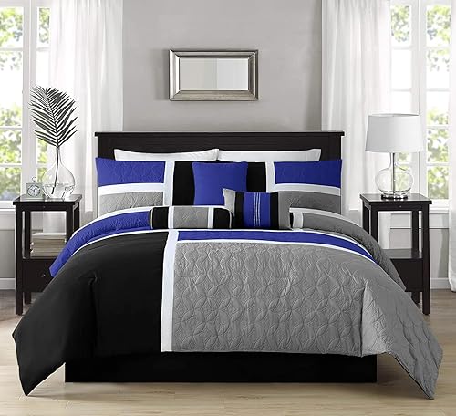 Vista 76 de Chezmoi Collection Upland - Juego de edredón acolchado de retales, 7 piezas, morado/negro/gris, tamaño matrimonial Púrpura/Negro/Gris