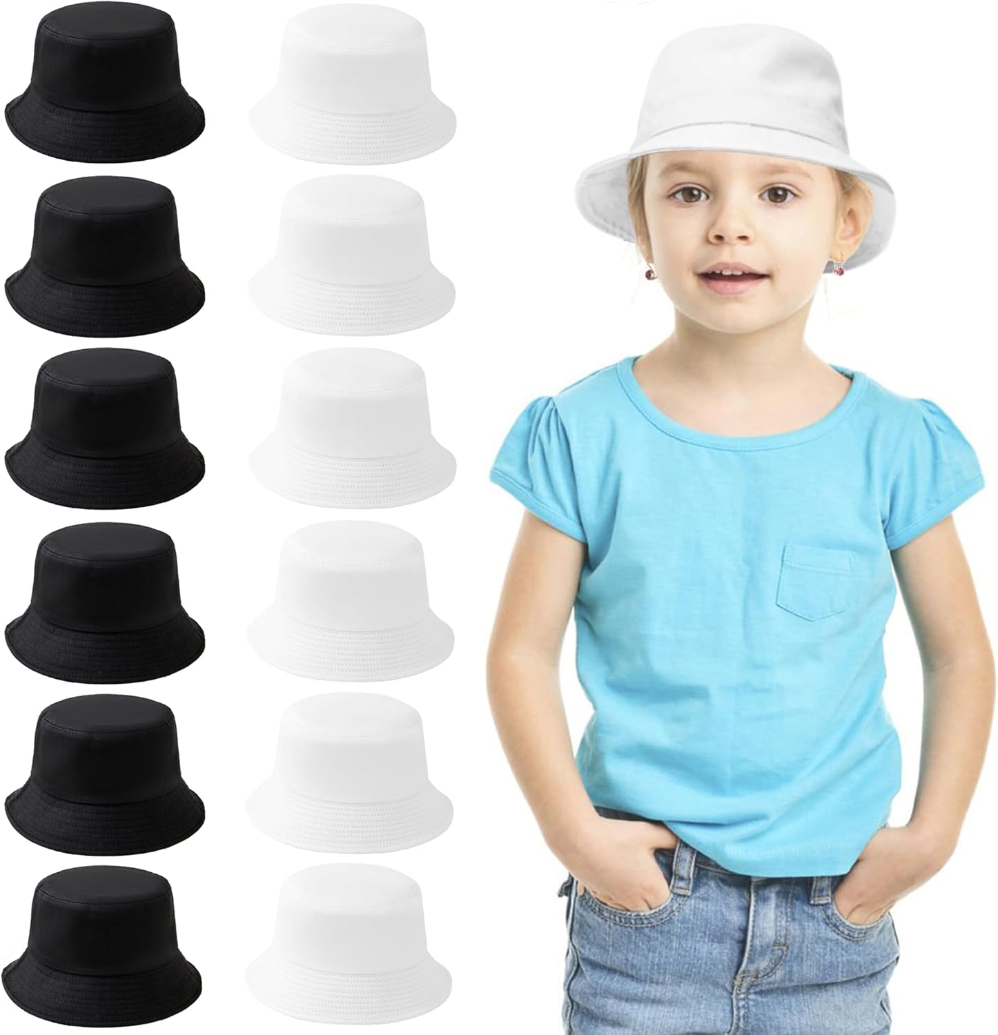 12 Pieces Kids Bucket Hat For Children Aged 2–6 Years, Cotton Blank Sun Hat For DIY Sublimation Tie Dye