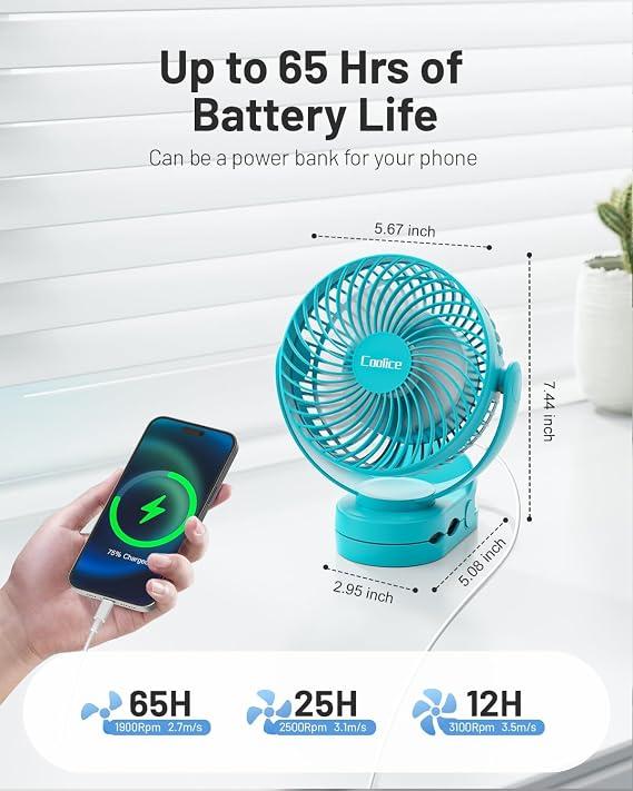 Camping Fan with Remote Control - 12000mAh Rechargeable Battery Powered Fan, Camping Fans for Tents with LED light & Hanging Hook, Rechargeable Battery Operated Ceiling Fans for Tent RV Bed, Blue