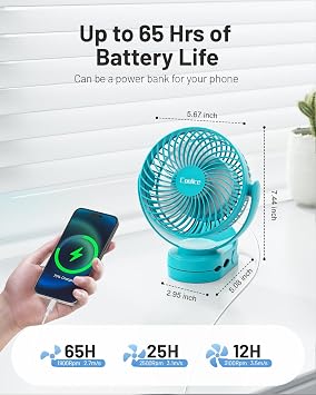 Camping Fan with Remote Control - 12000mAh Rechargeable Battery Powered Fan, Camping Fans for Tents with LED light & Hanging Hook, Rechargeable Battery Operated Ceiling Fans for Tent RV Bed, Blue