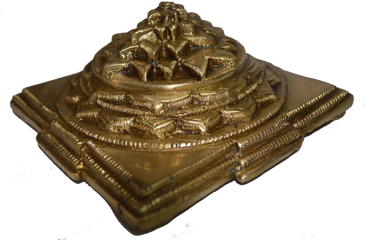 Parad 3D Meru Shri Shree Yantra Pyramid Shape (Mercury) Brass Hindu Worship