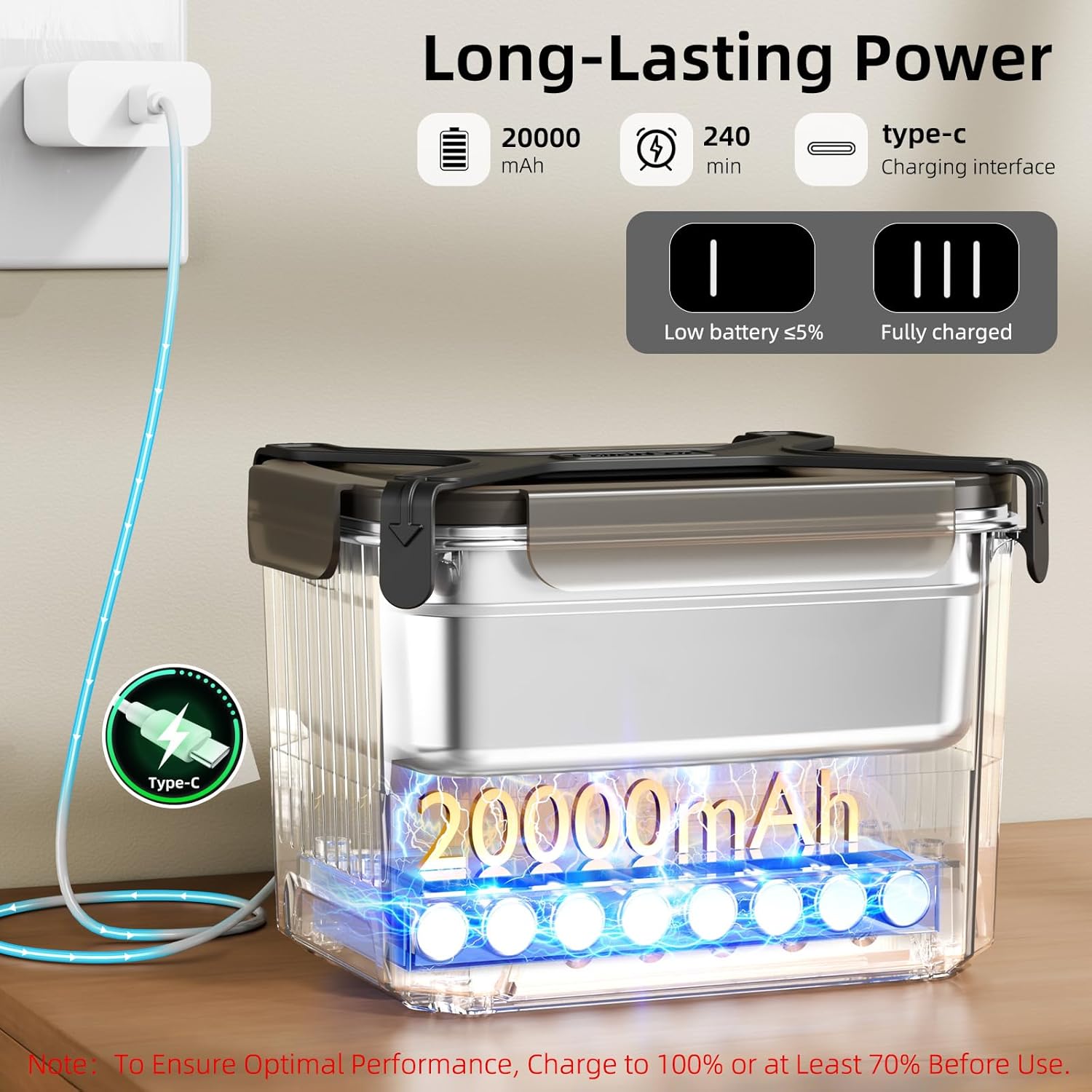 Cordless Electric Lunch Box for Adults, Heated Lunch Box 20000 mAh Battery Powered with Automatic Heating, 1.2L Portable Food Warmer, BPA Free - Image 2