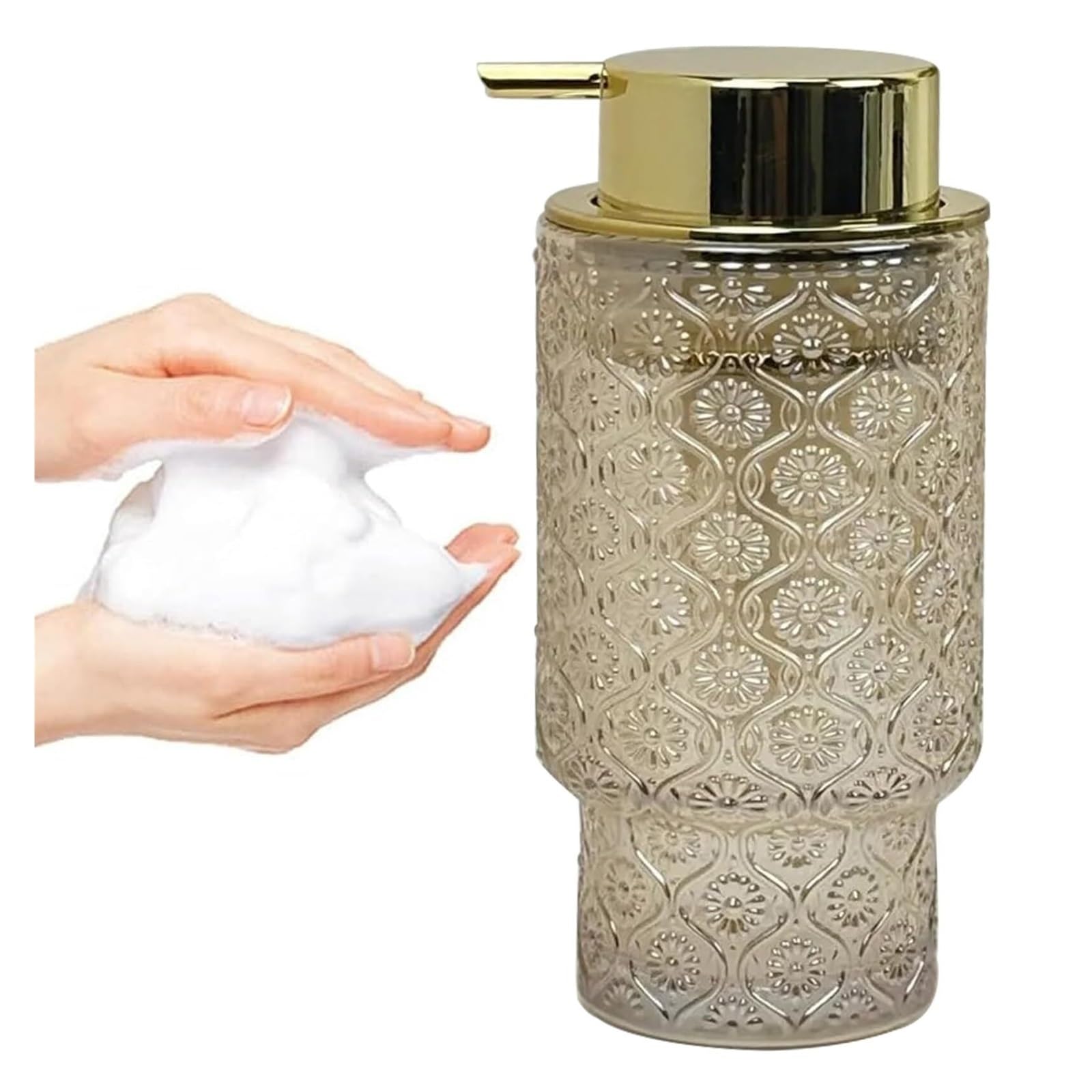 Qyleee Amber With Gold Pump Hand 11Oz Clear Hand Wash Pump For Bathroom And Kitchen, Refillable Dish Liquid Dish For Bathroom(Amber With Gold Pump)