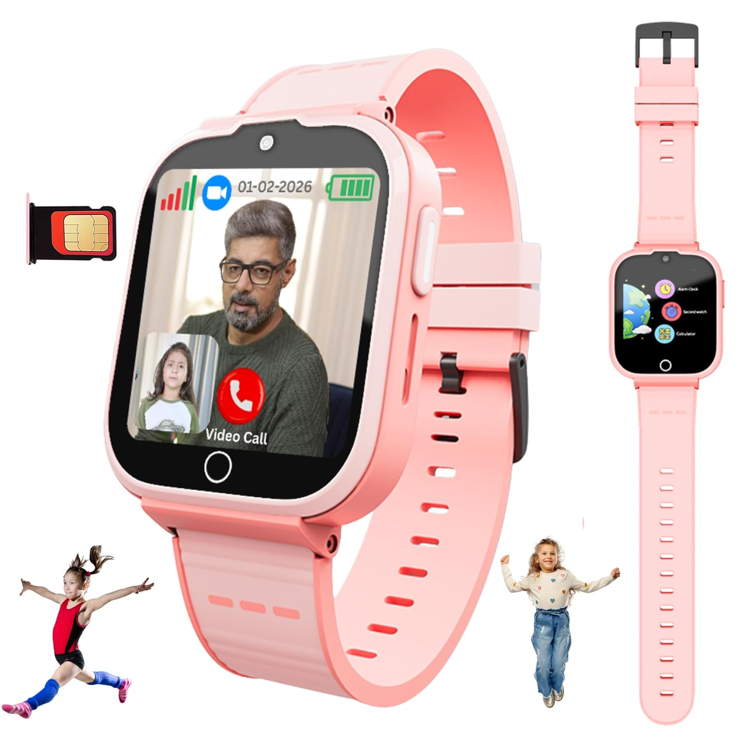 SPIKY Cyclops Kids Smartwatch | WiFi, Geo Fencing, Video Call, Voice Call, SOS | Best for Kids Boys & Girls | Suitable for 4 to 14 Years | 4G Calling GPS Watch with IP67 Waterproof (Pink)
