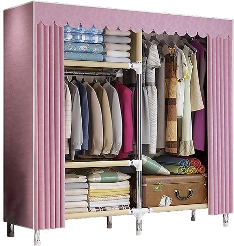 Amazon Aqawas 布ワードローブクローゼット ファスナーなし 厚い遮光クロス 2人服収納 衣類クローゼット ポータブル ワードローブラック 超強くて丈夫 65x68 Inch ピンク 9881911002137 クローゼット吊り下げ収納 オンライン通販