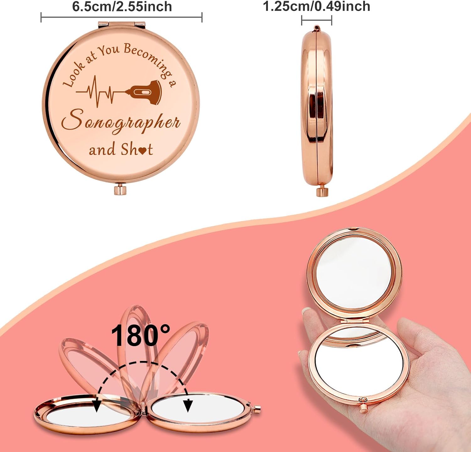 Sonography Tech Gifts Personal Compact Mirror Appreciation Gift for Sonographer Radiologist Gifts Ultrasound Tech Student Gifts Christmas Birthday Graduation Retirement Gifts Folding Makeup Mirror image 2