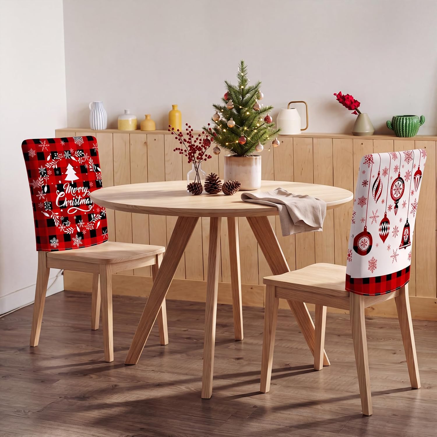 Frienda 12 Pack Christmas Chair Back Covers, Assorted Buffalo Plaid