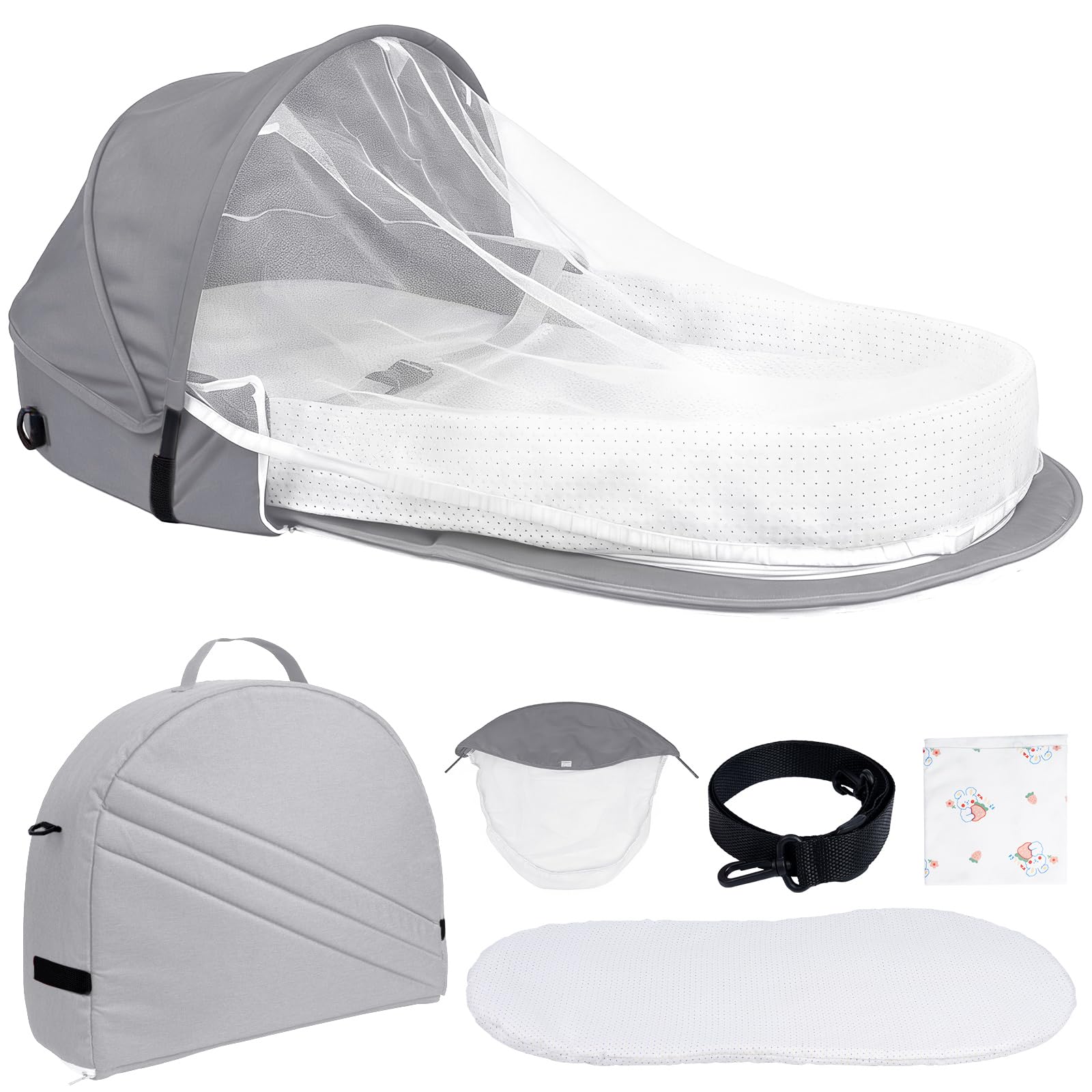 Huracan Nid de bébé pliable avec moustiquaire et couverture, nid de bébé, lit de voyage portable pour bébé en coton respirant, matelas en mousse douce, espace de couchage sûr pour nouveau-nés de 0 à