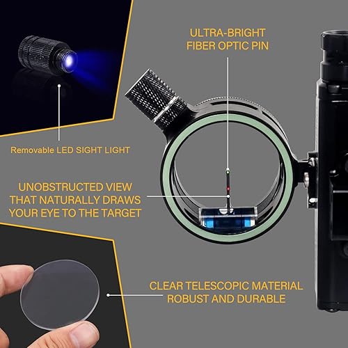 Miniatura 2 de SOPOGER Vista de arco de tiro con arco para arcos compuestos, objetivo de caza, un solo pin o vista de arco de 5 pines con lente de alcance 6X 1.75,