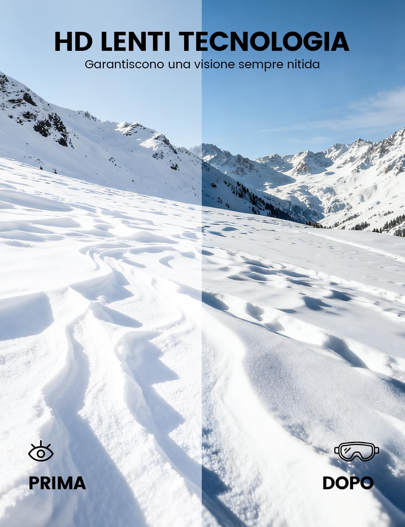 Lamicall Maschera da Sci Uomo, Occhiali da Sci OTG - [Ultra HD & Anti Nebbia Brevettato] Occhiali Snowboard per Donna e Uomo, Ski Mask con UV400 Protezione, Maschera Snowboard con Cinturino Regolabile