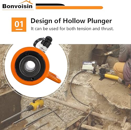Miniatura 3 de Bonvoisin 30T cilindro hidráulico hueco de 2 pulgadas Jack Porta Power Ram Cilindros de elevación de efecto simple 2 "carrera para maquinaria