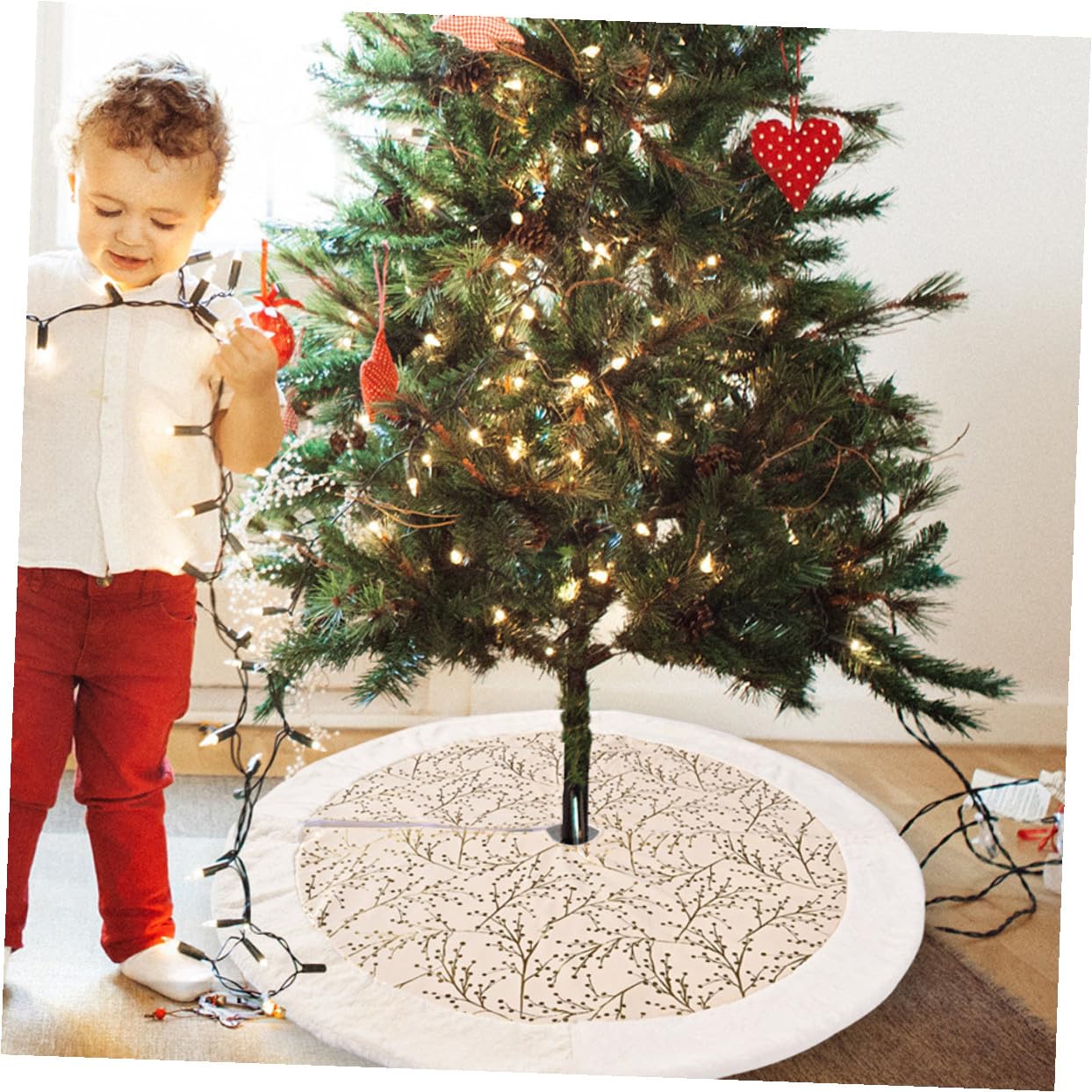 Zerodeko Tapis de Sapin de Noël Décoration pour Sapin de Noël Dorée Jupe pour Intérieur