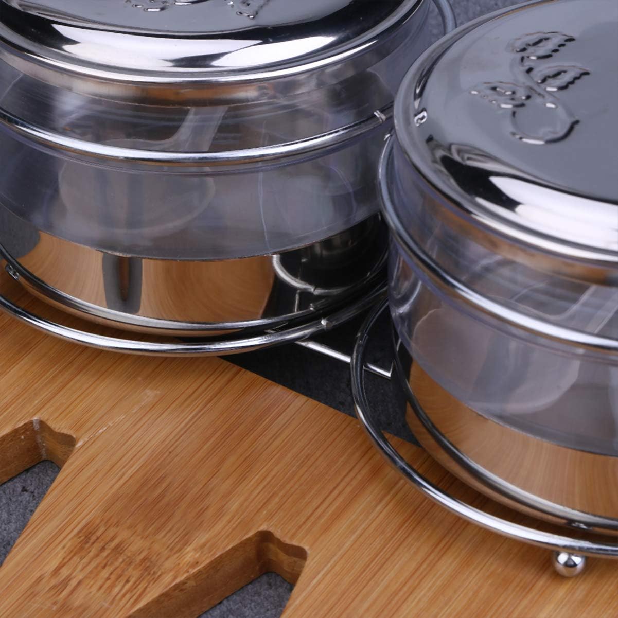 Luxshiny Metal Jar Terrarium Glass Containers Condiment Jars Stainless Steel Condiment Seasoning Container Pots with Spoon and Lids for Kitchen Glass Storage