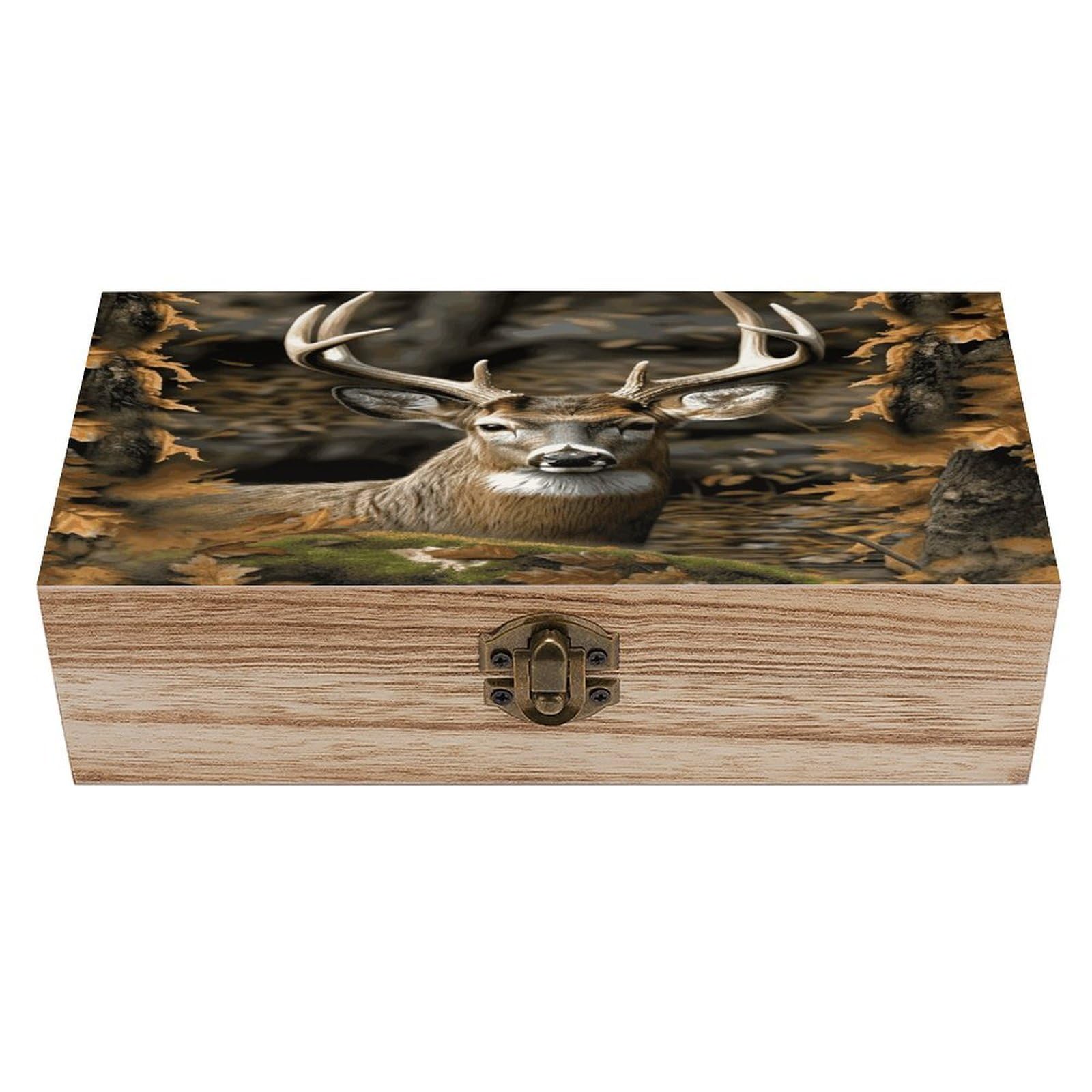VstaDank Camouflage Deer Wooden Keepsake Box with Hinged Lid Solid Wood Gift Boxes Beautifully Keepsake Box Jewellery Organiser Retro Memory Treasure Case with Lids Decorative Boxes
