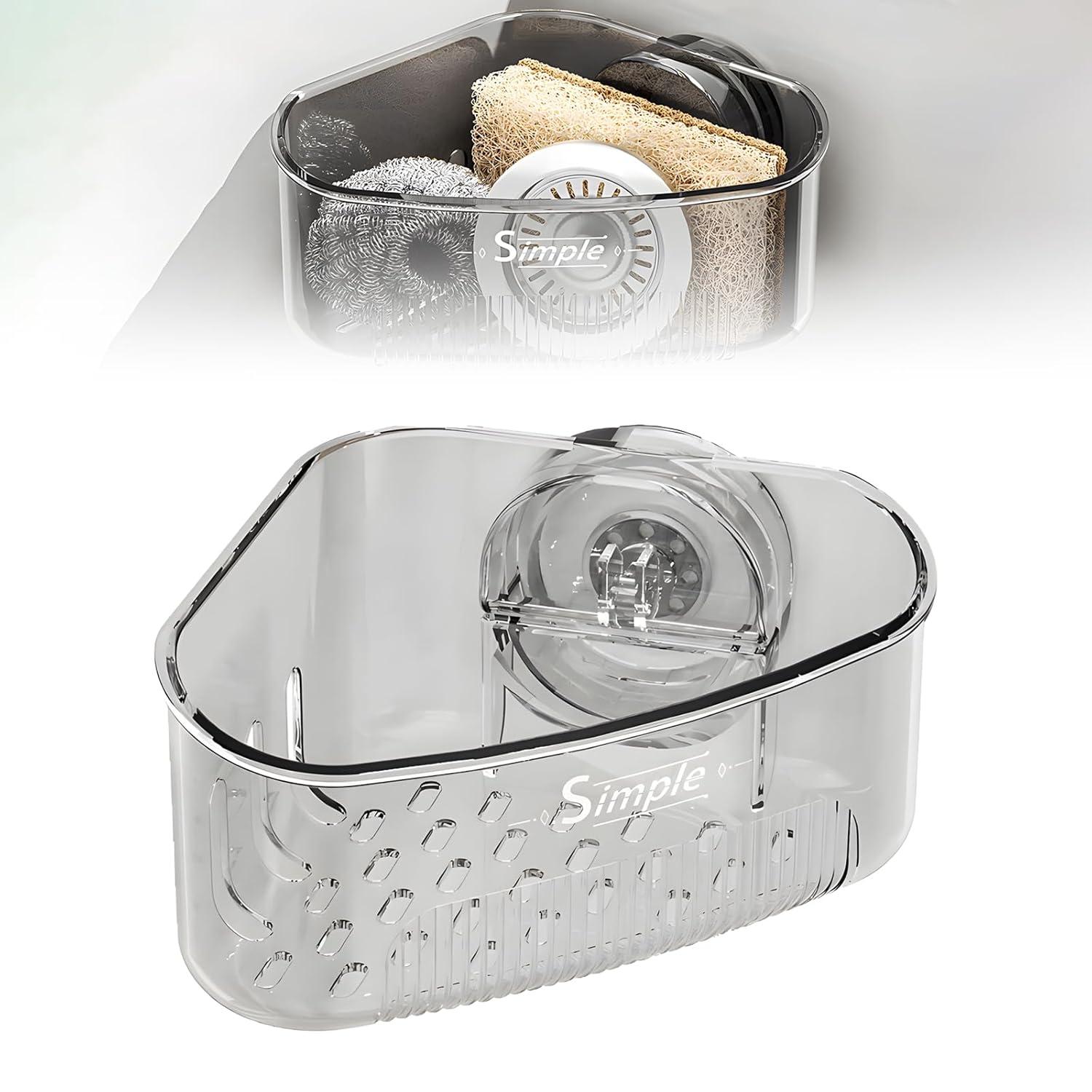 Sink Corner Sponge Holder Suction Cup Sink Storage Rack Kitchen Caddy Organizer White