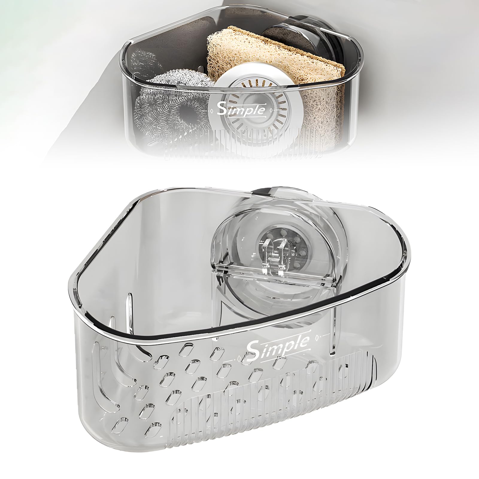 Sink Corner Sponge Holder Suction Cup Sink Storage Rack Kitchen Caddy Organizer White