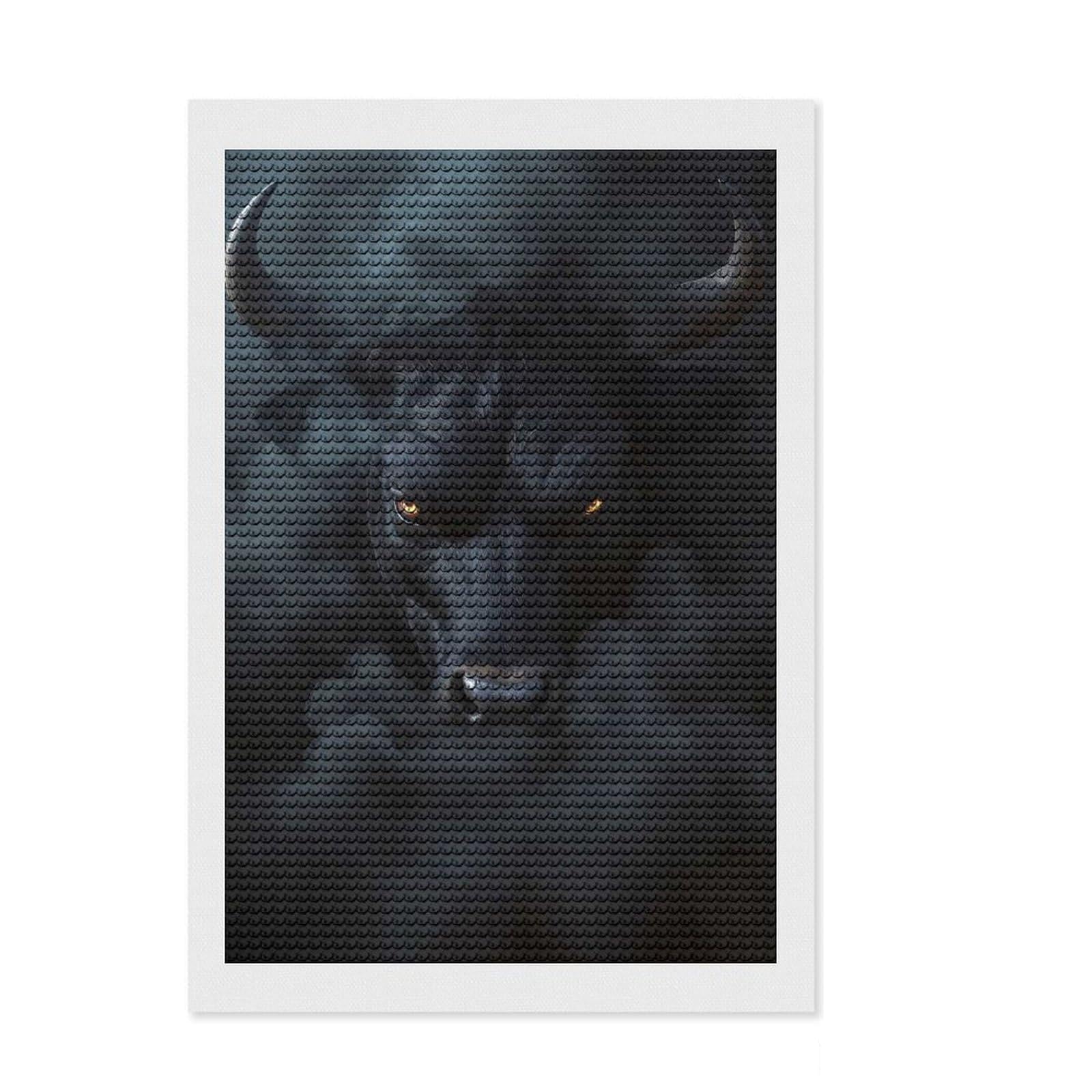 Junmoney Black Bull in Smoke Diamond Painting Kit 8"x12", Full Kit Included, Calming Craft to Unwind, Office Decor, Gift Idea, Easy to Enjoy