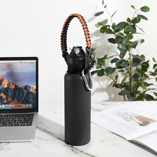 Miniatura 10 de Mango Paracord para botellas de agua Hydro Flask 2.0 de boca ancha y estándar, soporte de correa con anillo de goma de seguridad y mosquetón, fácil